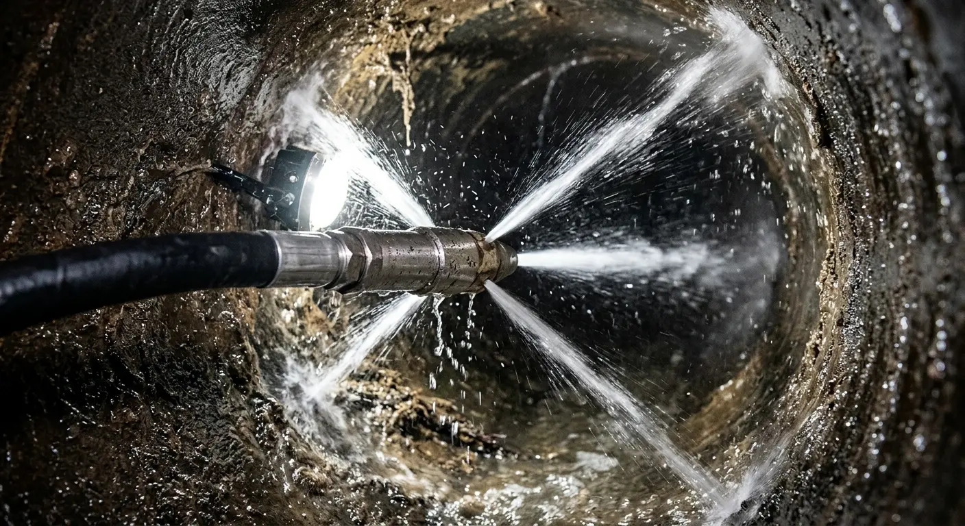 High-pressure hydro jetting nozzle cleaning sewer pipe for Sewer Line Relining in Radcliff